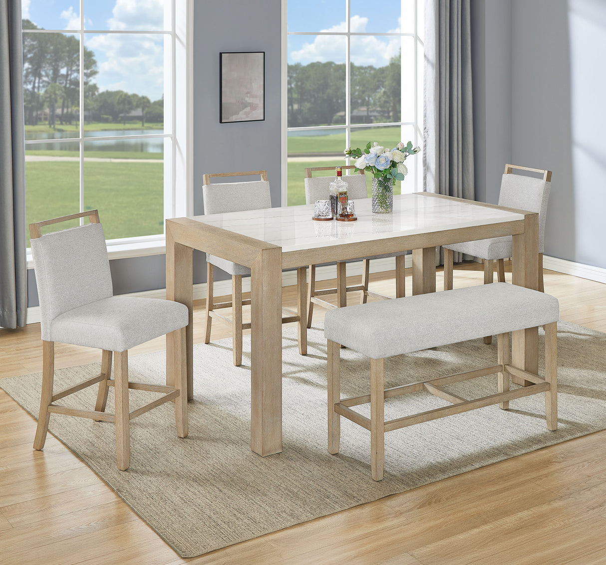 Hazel Weathered Oak/Neutral Counter Height Bench