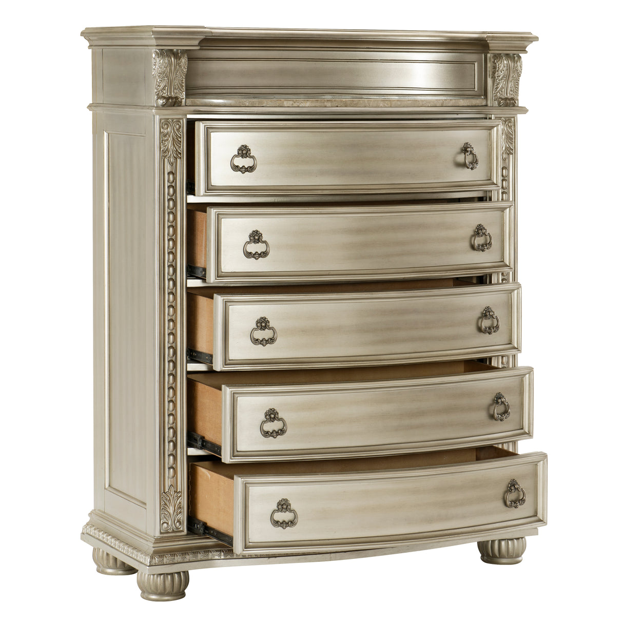 Cavalier Silver 5-Piece Bedroom Set (Queen Bed, Nightstand, Dresser, Mirror, Chest) from Homelegance - Luna Furniture