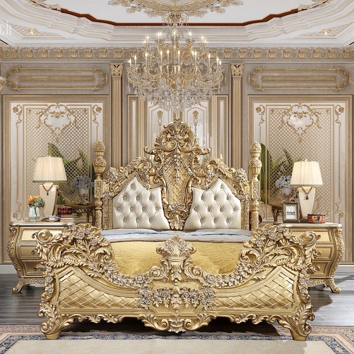 HD-1801 Metallic Antique Gold Bed from Homey Design - Luna Furniture