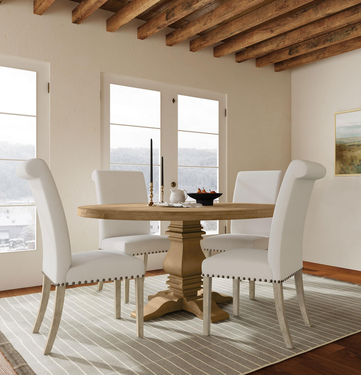Florence Rustic Smoke and Beige 5-Piece Round Dining Set from Coaster - Luna Furniture