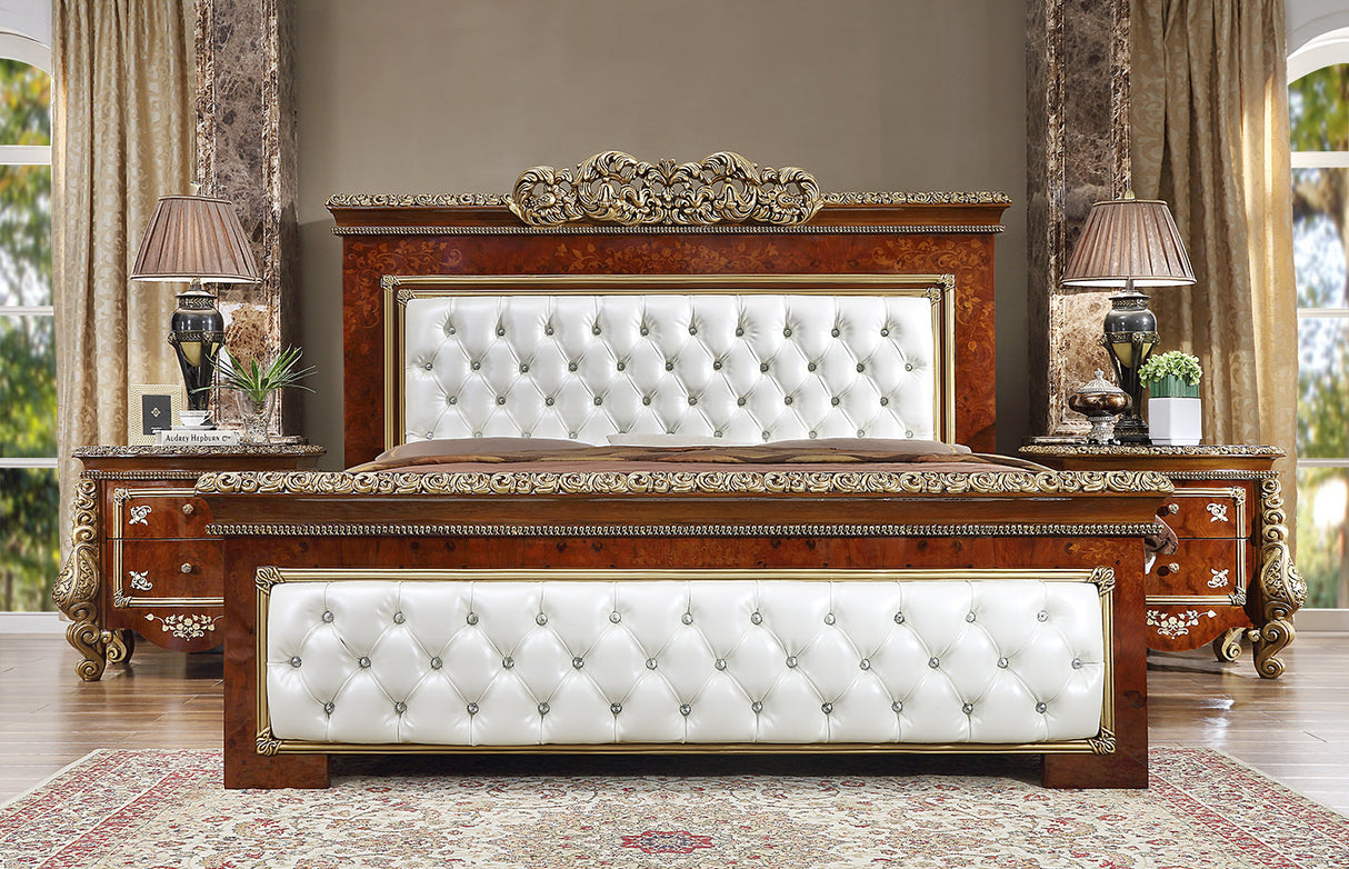 HD-1803 Burl/Metallic Antique Gold California King Bed from Homey Design - Luna Furniture