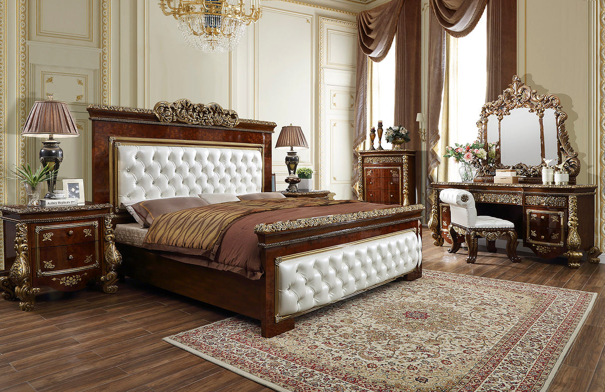 HD-1803 Burl/Metallic Antique Gold 5-Piece Bedroom Set (Special Order) from Homey Design - Luna Furniture