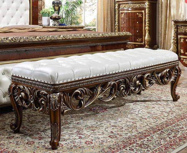 HD-1803 Burl/Metallic Antique Gold Bench
