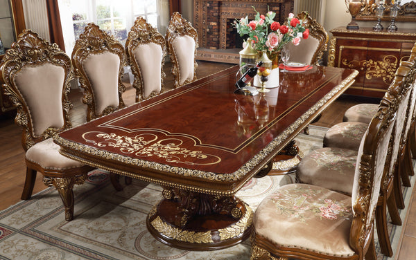 HD-1803 Burl/Metallic Antique Gold Rectangle Table