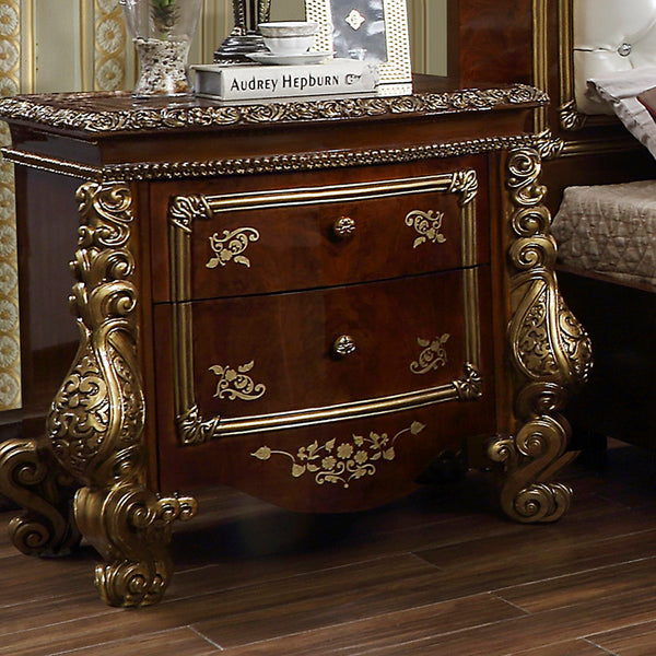 HD-1803 Burl/Metallic Antique Gold Nightstand