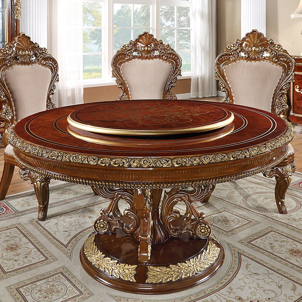 HD-1803 Burl/Metallic Antique Gold Round Table from Homey Design - Luna Furniture