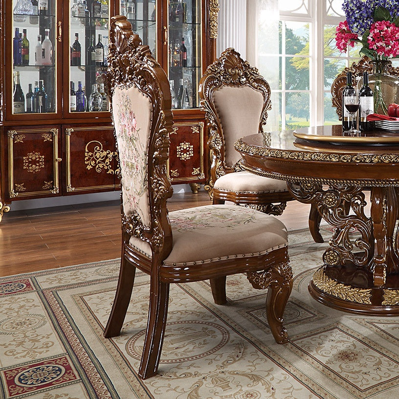 HD-1803 Burl/Metallic Antique Gold 7-Piece Dining Set from Homey Design - Luna Furniture