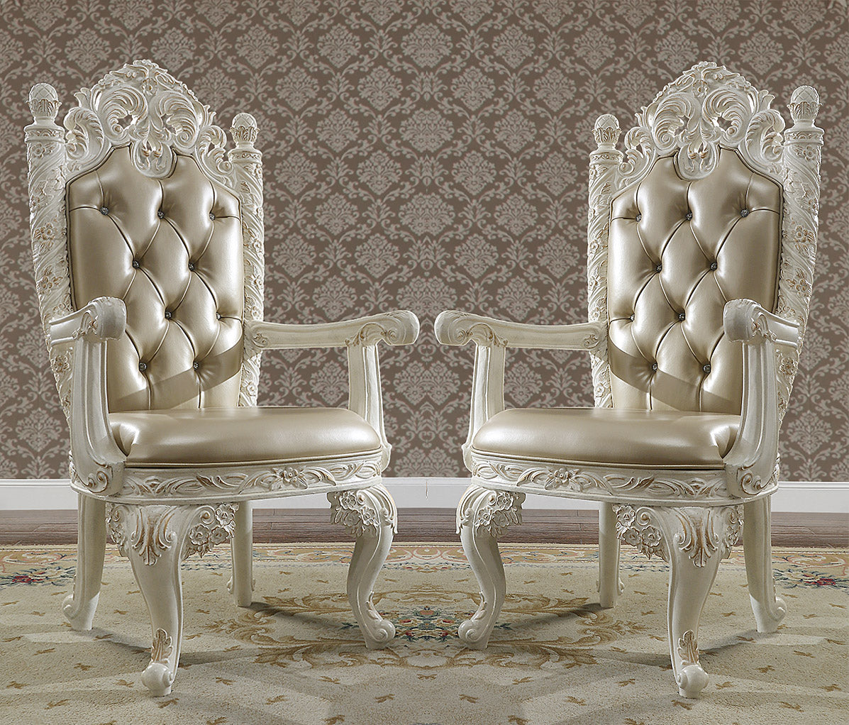 HD-1806 Antique White/Gold Brush Highlights 9-Piece Dining Set from Homey Design - Luna Furniture