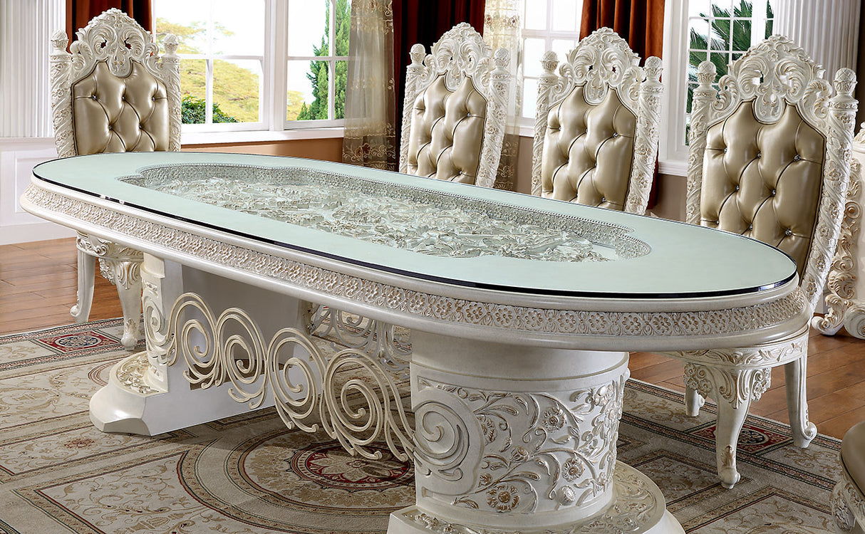 HD-1806 Antique White/Gold Brush Highlights 9-Piece Dining Set from Homey Design - Luna Furniture