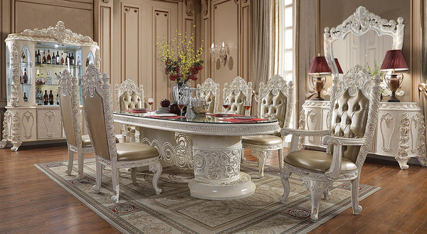 HD-1806 Antique White/Gold Brush Highlights 9-Piece Dining Set