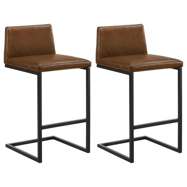 Vardon Dark Brown Genuine Leather Bar Stool, Set of 2