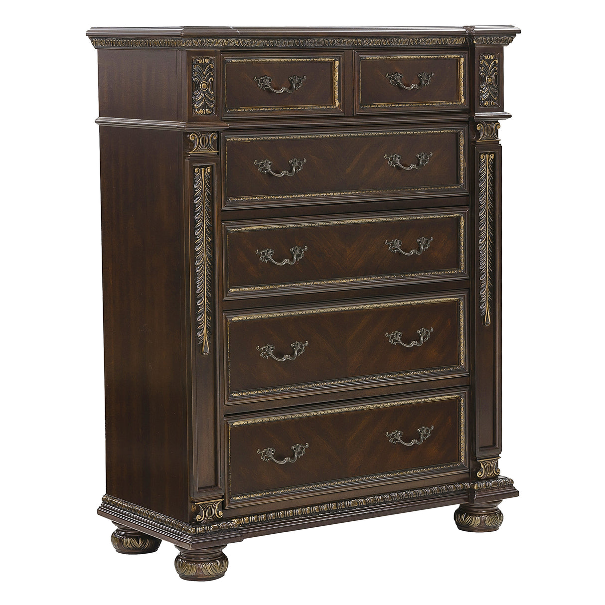 Catalonia Cherry 5-Piece Bedroom Set (Queen Bed, Nightstand, Dresser, Mirror, Chest) from Homelegance - Luna Furniture