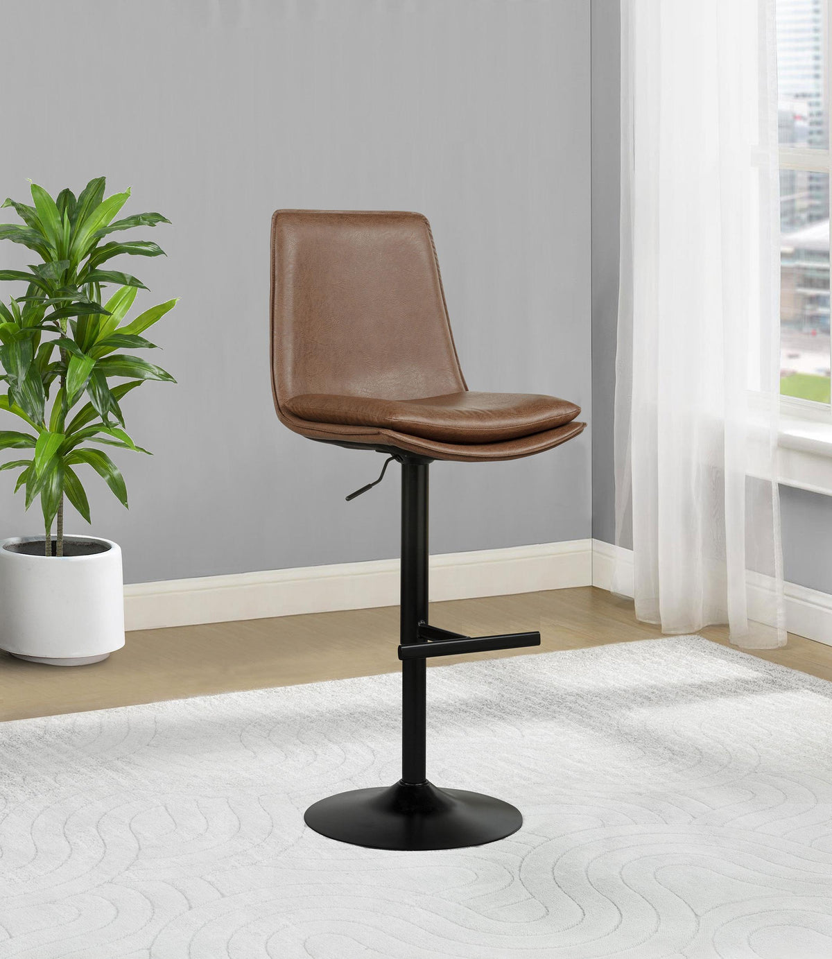 Eldridge Coffee / Black Faux Leather Upholstered Adjustable Bar Stool from Coaster - Luna Furniture