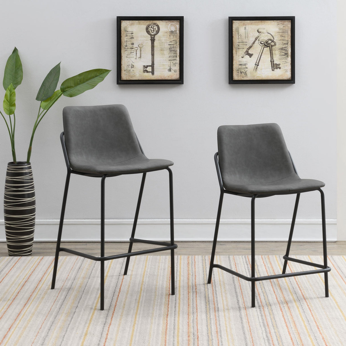 Earnest Gray and Black Solid Back Upholstered Counter Height Stools, Set of 2 from Coaster - Luna Furniture