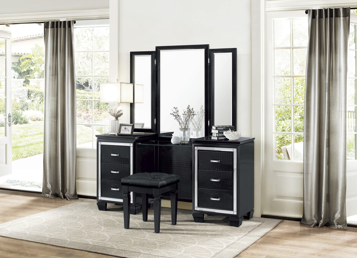 Allura Black 5-Piece Bedroom Set (Queen Bed, Nightstand, Dresser, Mirror, Chest) from Homelegance - Luna Furniture