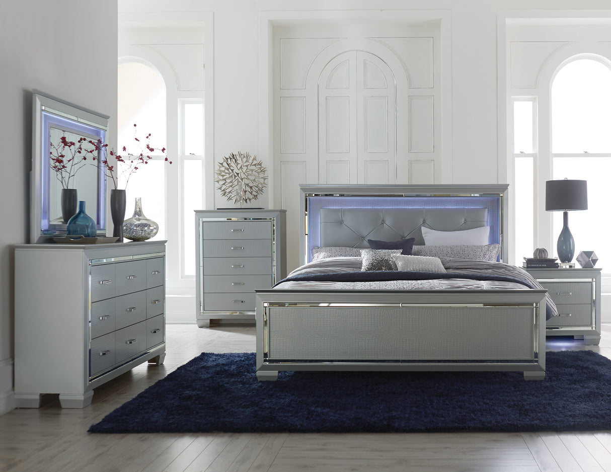 Allura Silver California King LED Upholstered Panel Bed from Homelegance - Luna Furniture