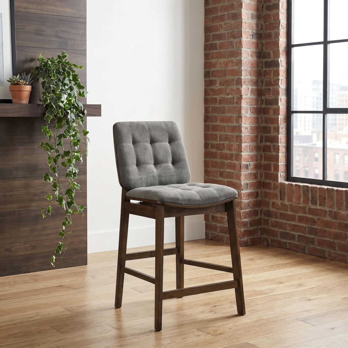 Redbridge Walnut / Gray Velvet Upholstered Counter Chair, Set of 2 from Coaster - Luna Furniture
