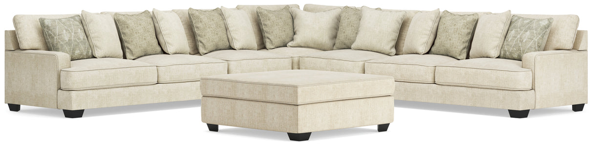 Rawcliffe Parchment 5-Piece Sectional and Oversized Ottoman from Ashley Furniture - Luna Furniture