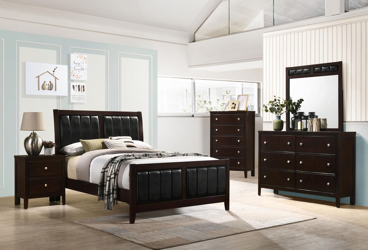 Carlton Cappuccino and Black 5-Piece Full Upholstered Bedroom Set from Coaster - Luna Furniture