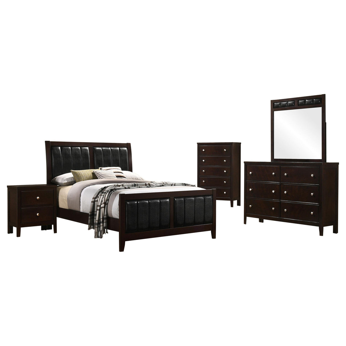 Carlton Cappuccino and Black 5-Piece Full Upholstered Bedroom Set from Coaster - Luna Furniture