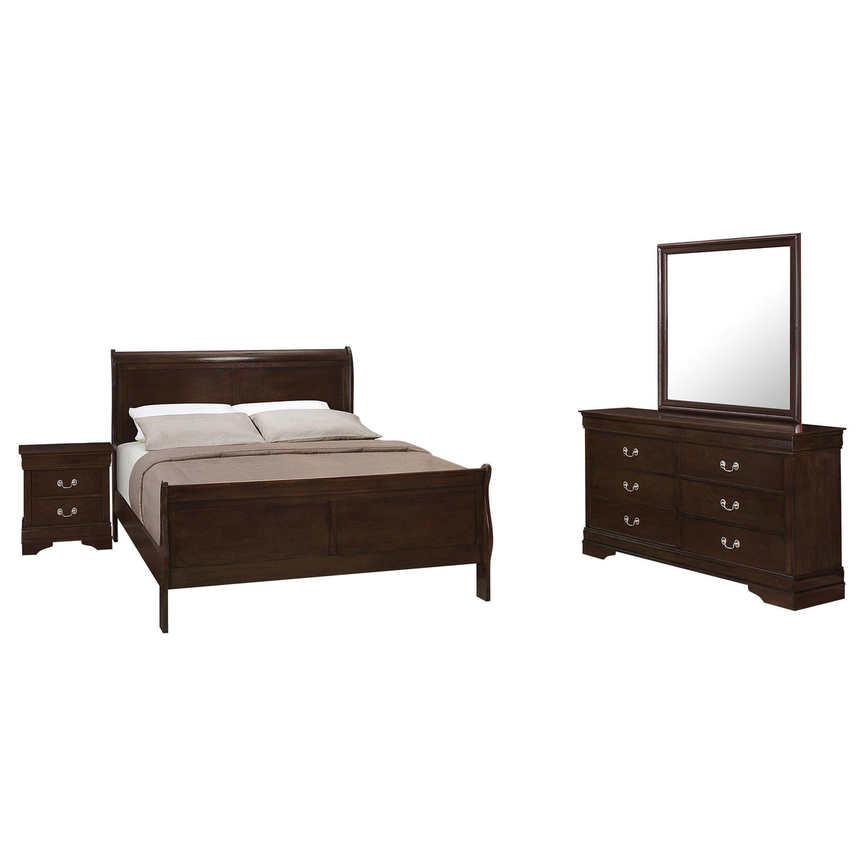Louis Philippe Cappuccino 4-Piece Queen Panel Bedroom Set with High Headboard from Coaster - Luna Furniture