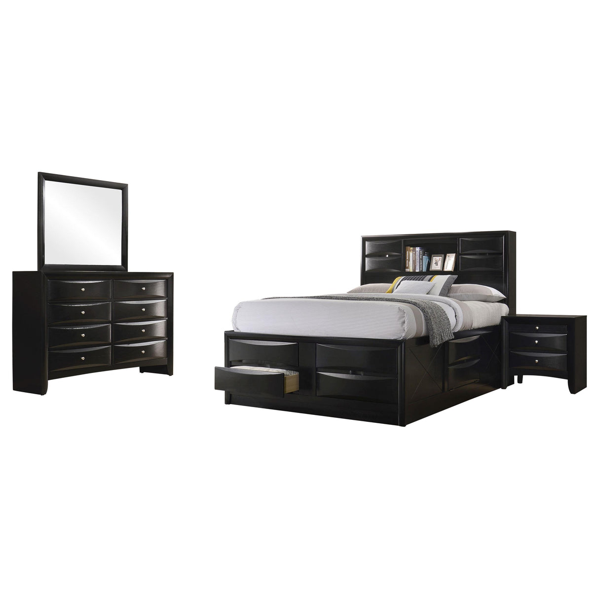 Briana Black 4-Piece Queen Storage Bedroom Set with Bookcase Headboard from Coaster - Luna Furniture