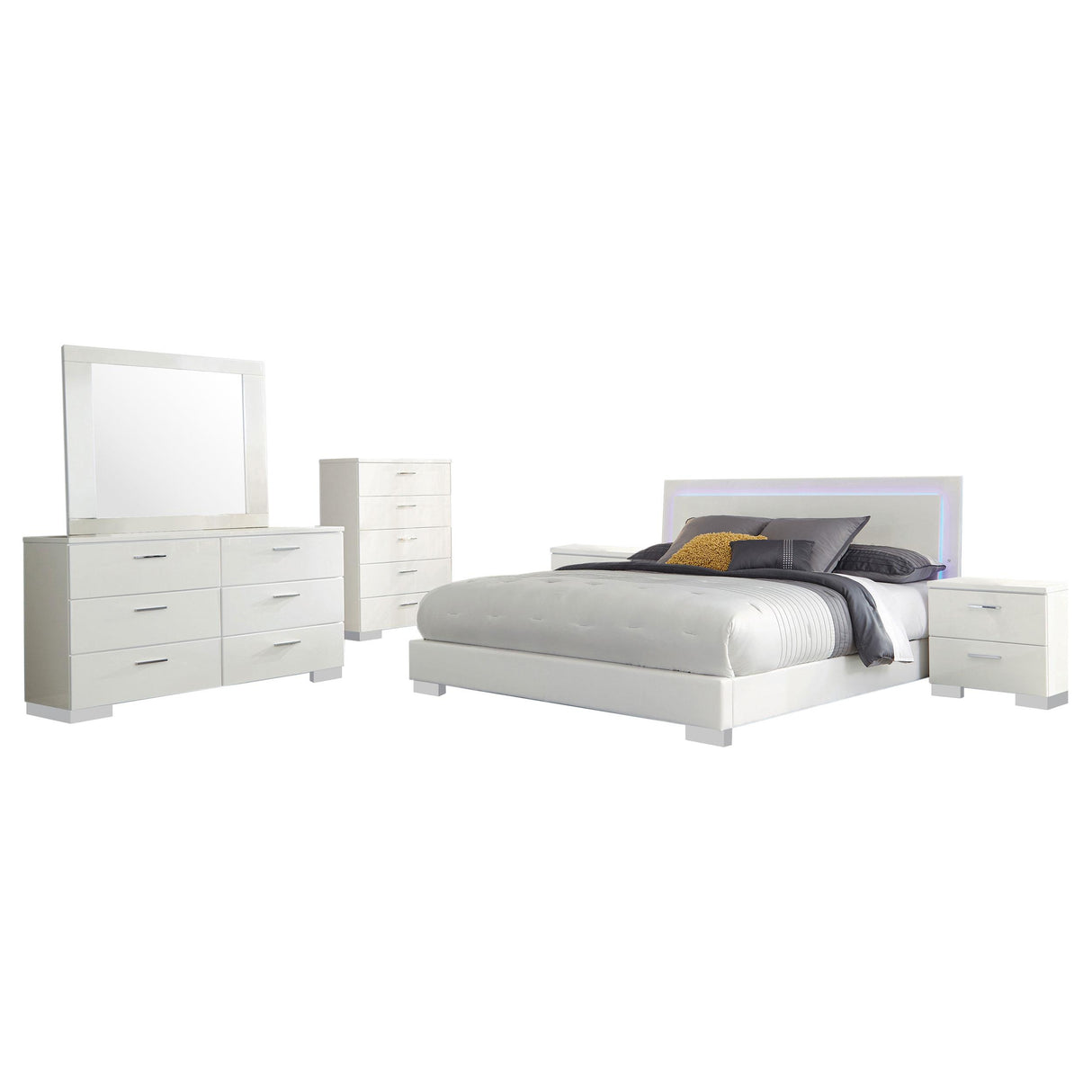 Felicity Glossy White 6-Piece Eastern King Bedroom Set with Plank Headboard from Coaster - Luna Furniture