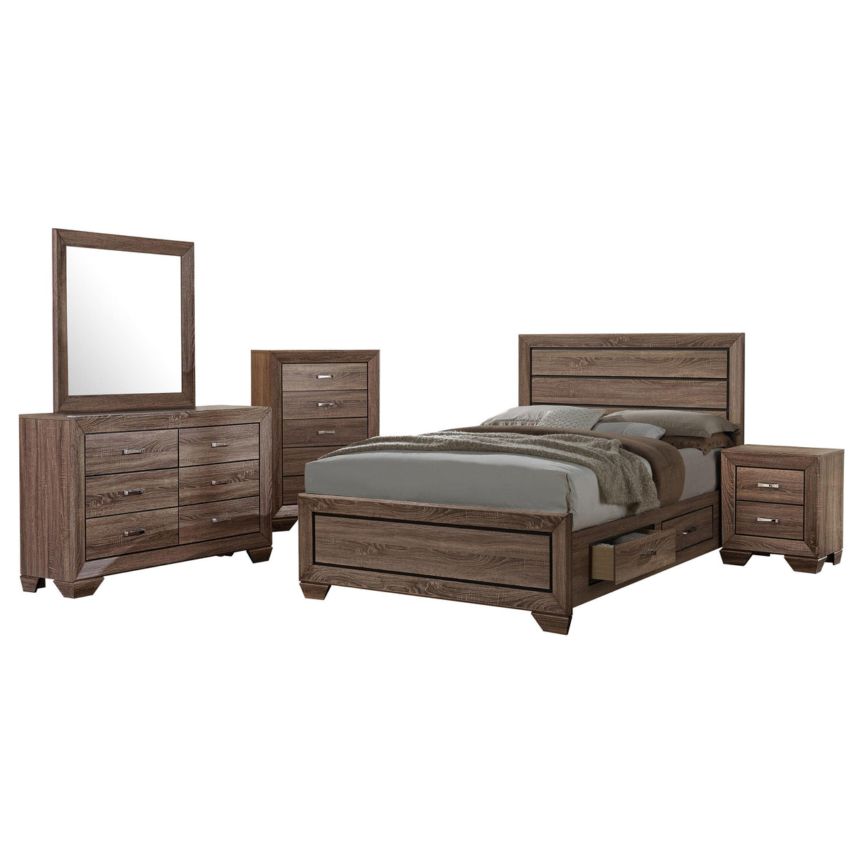 Kauffman Washed Taupe 5-Piece Storage Queen Bedroom Set with High Straight Headboard from Coaster - Luna Furniture