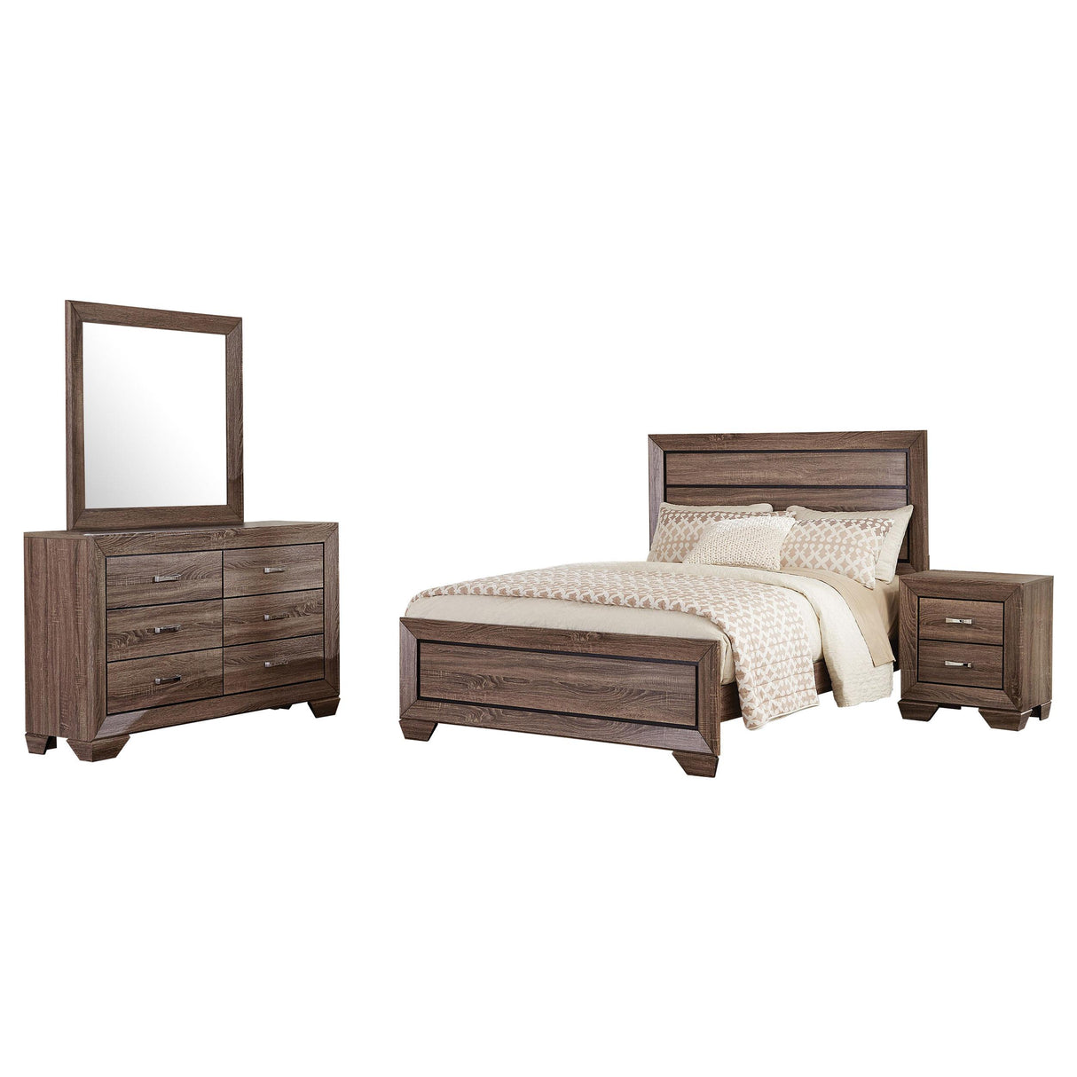 Kauffman Washed Taupe 4-Piece Queen Bedroom Set with High Straight Headboard from Coaster - Luna Furniture