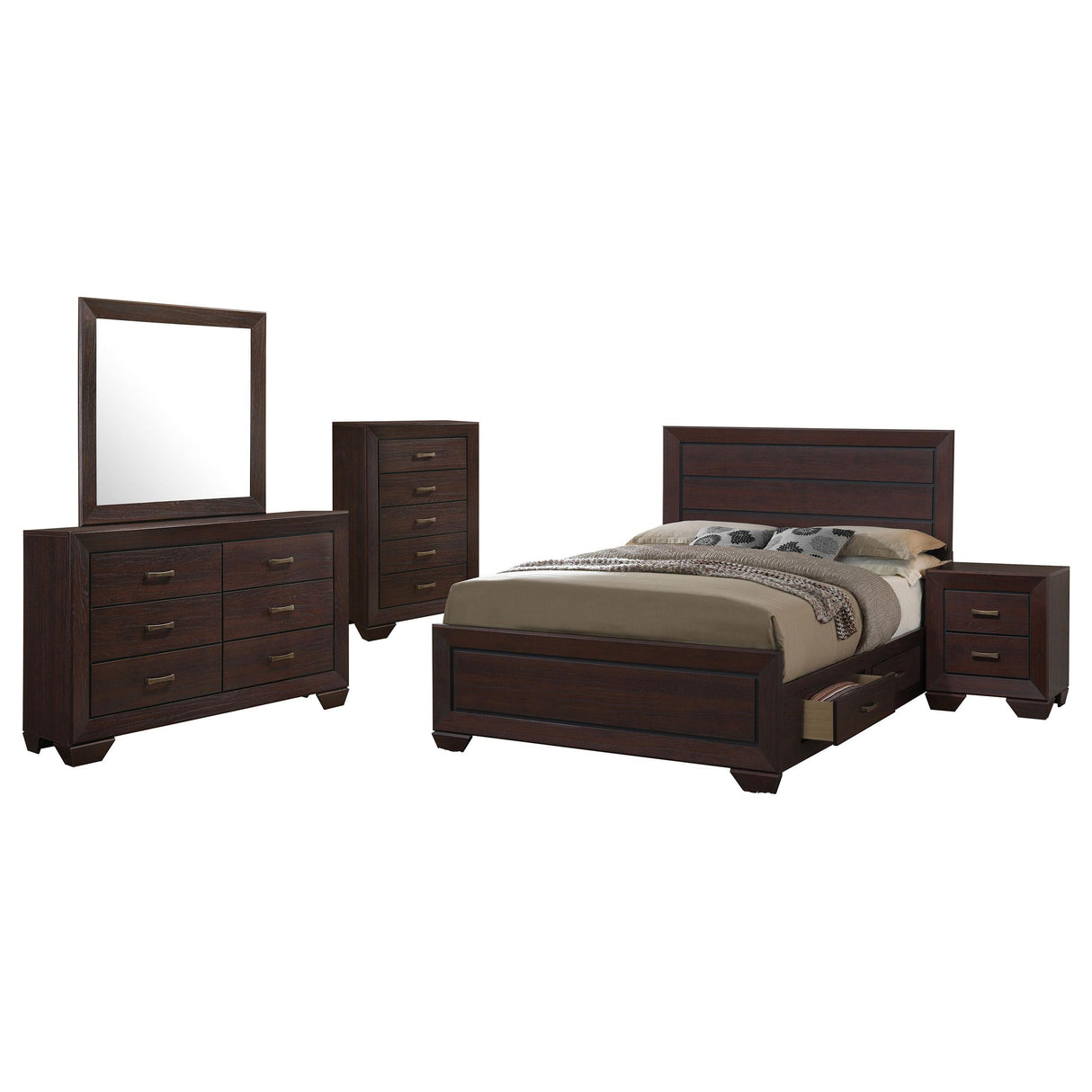 Kauffman Dark Cocoa 5-Piece Storage Eastern King Bedroom Set with High Straight Headboard from Coaster - Luna Furniture