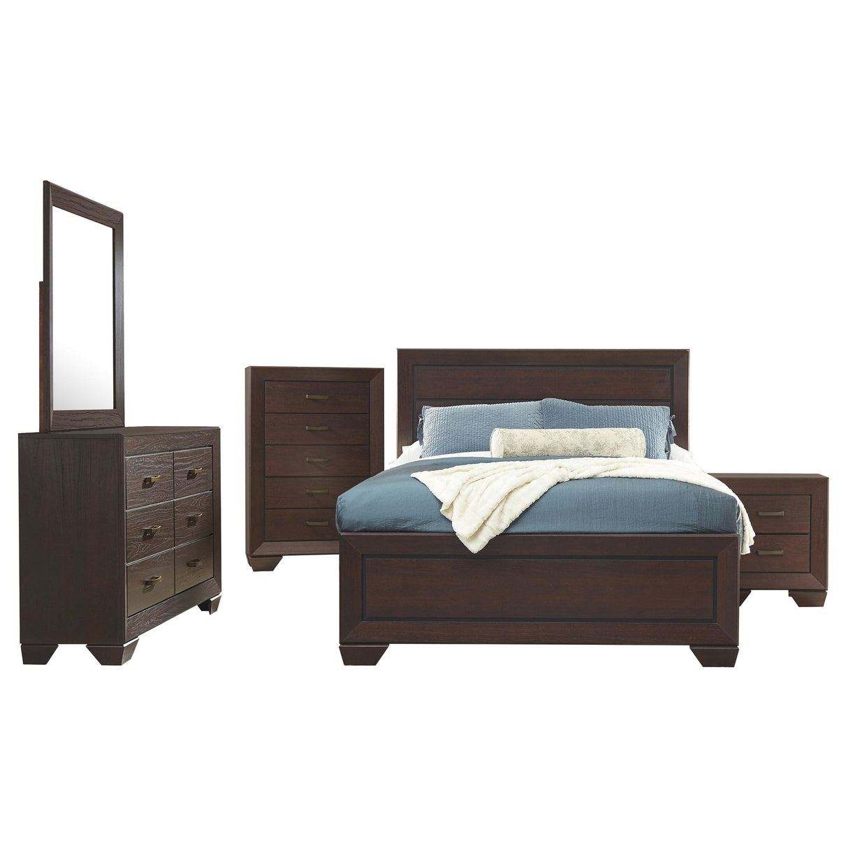 Kauffman Dark Cocoa 5-Piece Eastern King Bedroom Set with High Straight Headboard from Coaster - Luna Furniture