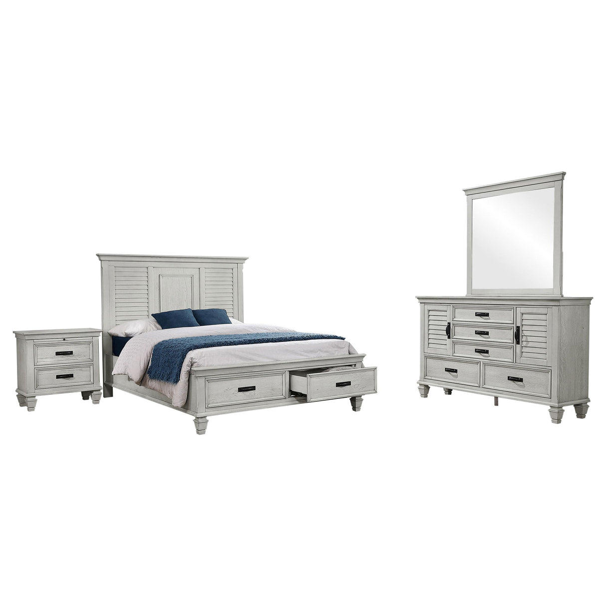Franco Antique White 4-Piece Eastern King Storage Platform Bedroom Set from Coaster - Luna Furniture