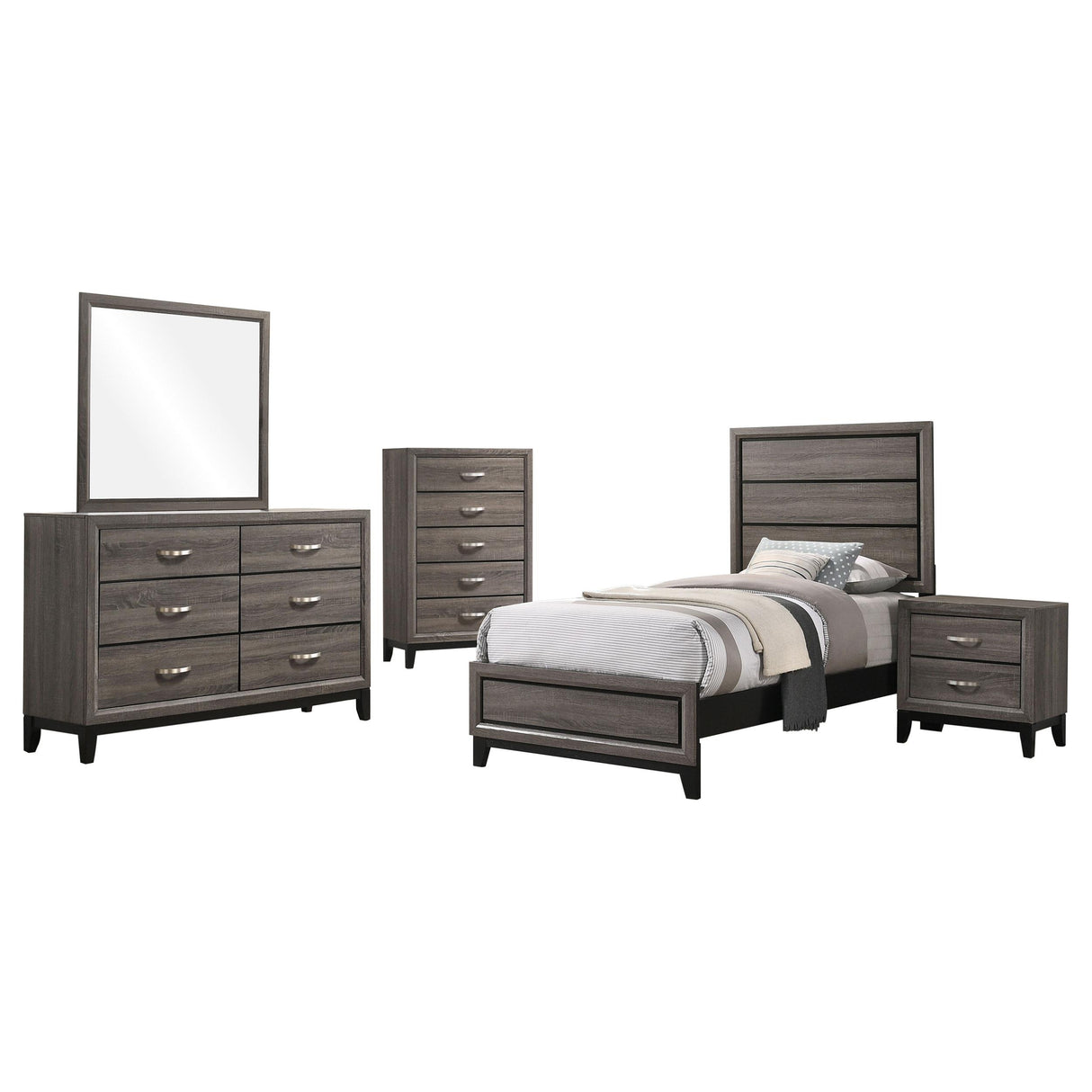 Watson Gray Oak 5-Piece Twin Panel Bedroom Set from Coaster - Luna Furniture