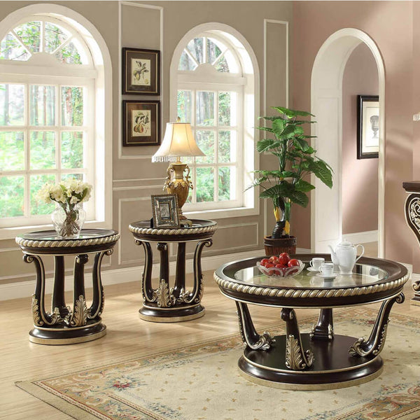 HD-213 Brown Cherry/Metallic Antique Gold Highlights 3-Piece Coffee Table Set