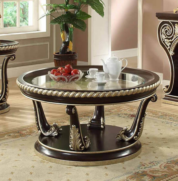 HD-213 Brown Cherry/Metallic Antique Gold Highlights Coffee Table