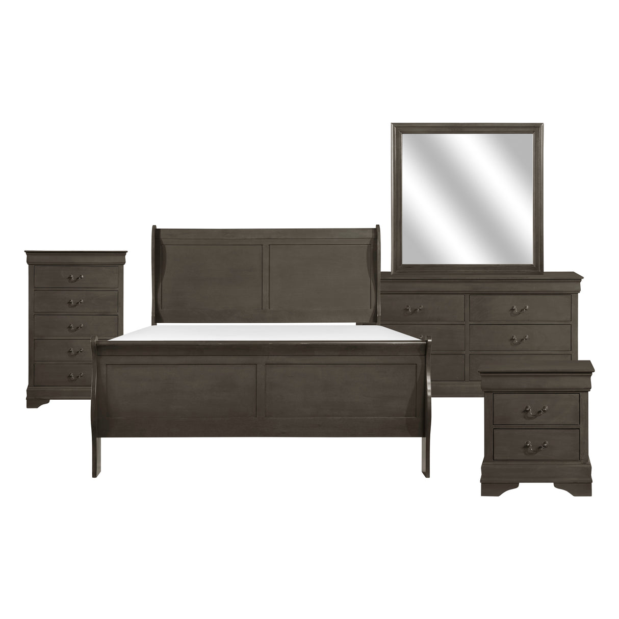 Mayville Stained Gray 4-Piece Bedroom Set (Queen Bed, Nightstand, Dresser, Mirror) from Homelegance - Luna Furniture