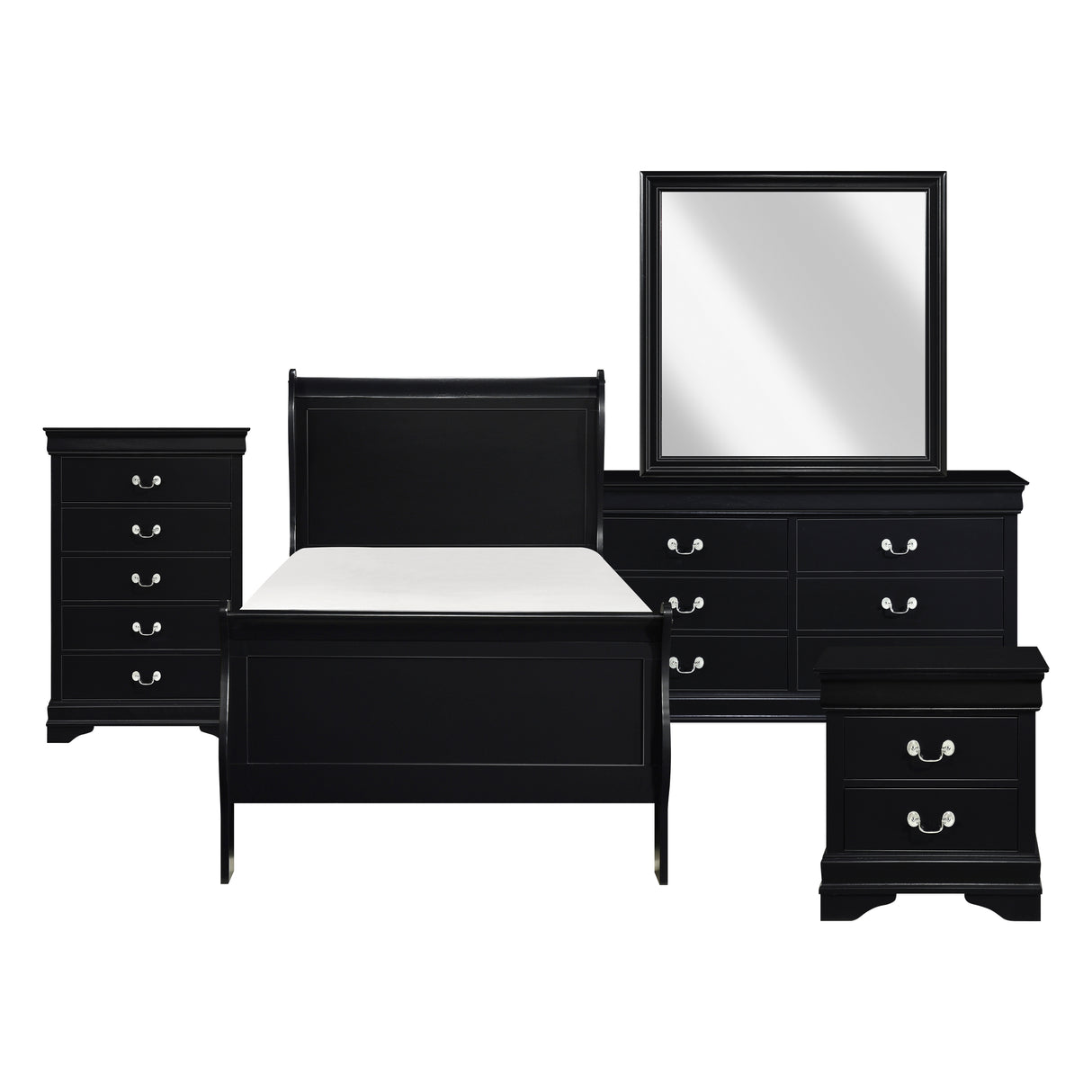 Mayville Black 4-Piece Youth Bedroom Set (Twin Bed, Nightstand, Dresser, Mirror) from Homelegance - Luna Furniture