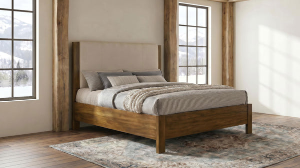 Adderley Warm Brown and Cream Queen Wood Panel Bed