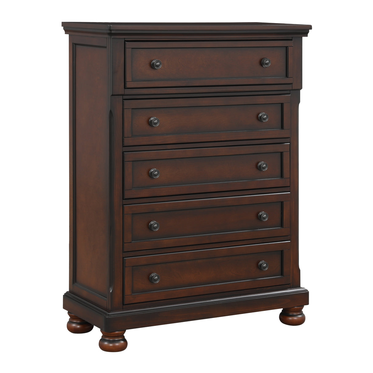 Cumberland Brown Cherry 5-Piece Bedroom Set (Queen Bed, Nightstand, Dresser, Mirror, Chest) from Homelegance - Luna Furniture