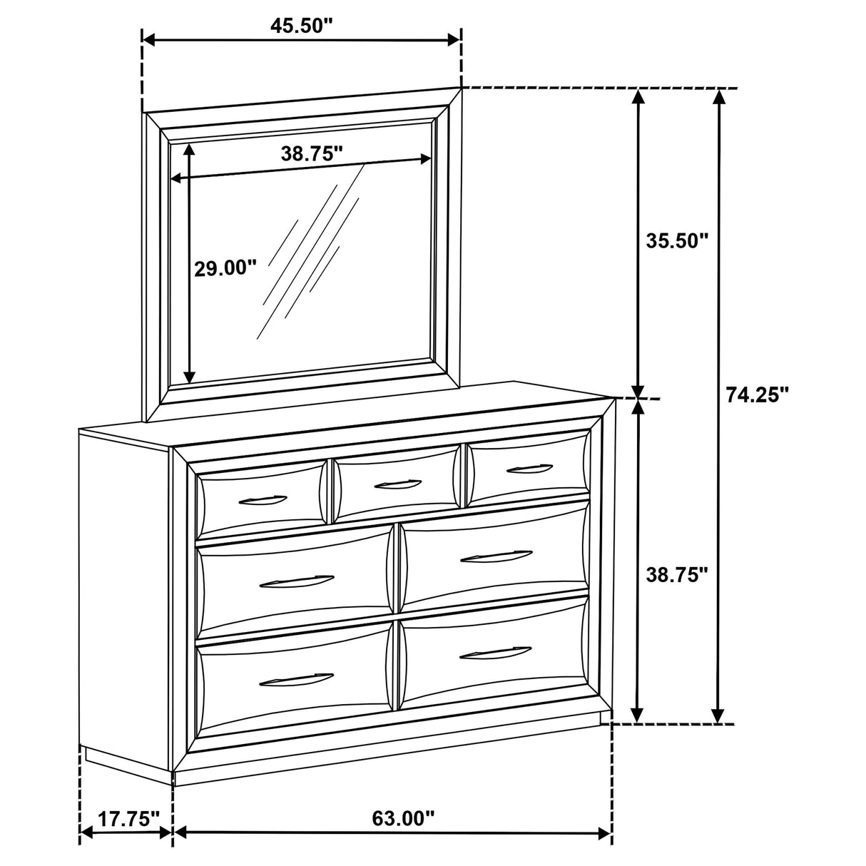 Atlas Dark Oak 7-drawer Bedroom Dresser and Mirror Set from Coaster - Luna Furniture