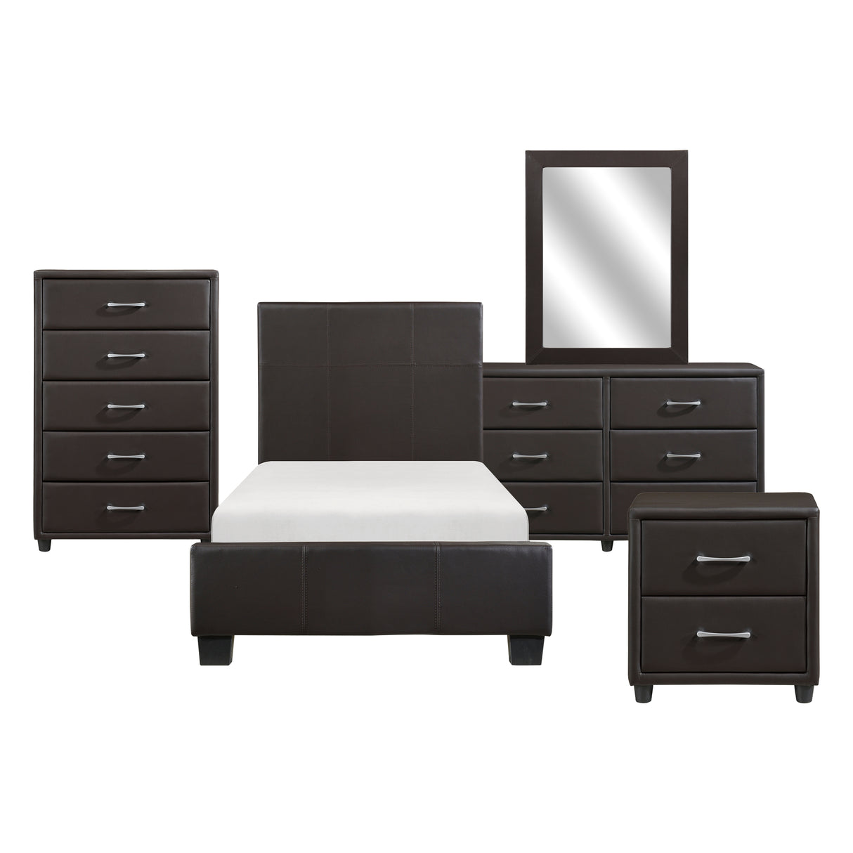 Lorenzi Dark Brown 4-Piece Youth Bedroom Set (Twin Bed, Nightstand, Dresser, Mirror) from Homelegance - Luna Furniture