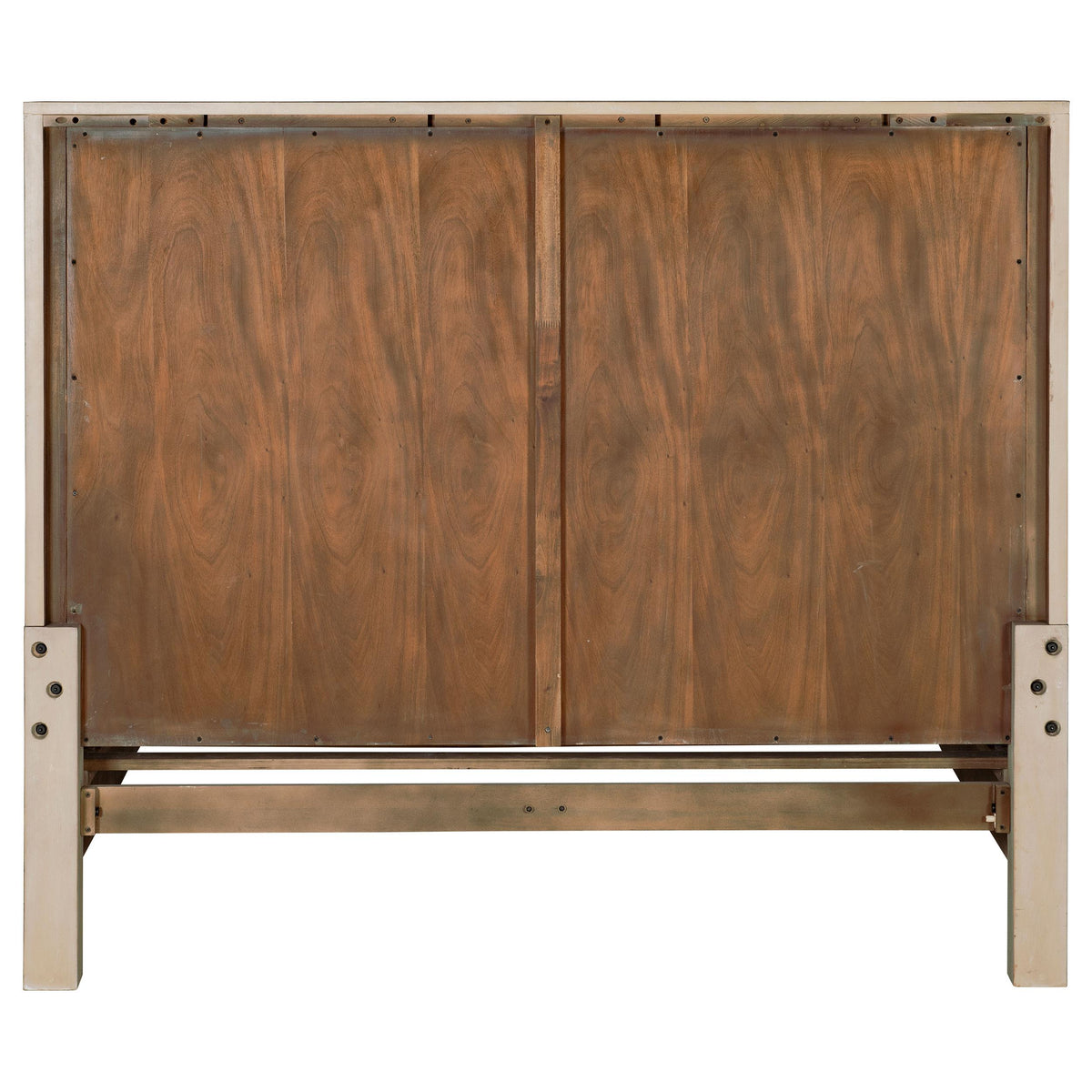 Solano Weathered California King Panel Bed, front detail of headboard panel and wood grain