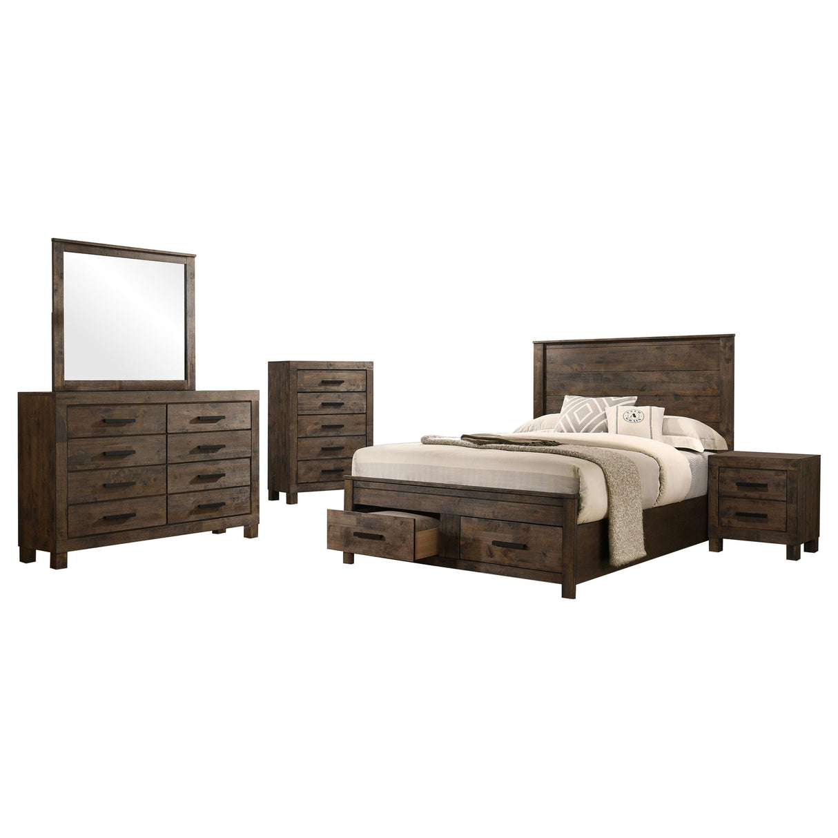 Woodmont Rustic Golden Brown 5-Piece Eastern King Platform Bedroom Set from Coaster - Luna Furniture