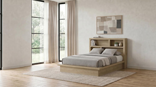 Hendricks Light Oak Queen Bookcase Platform Bed