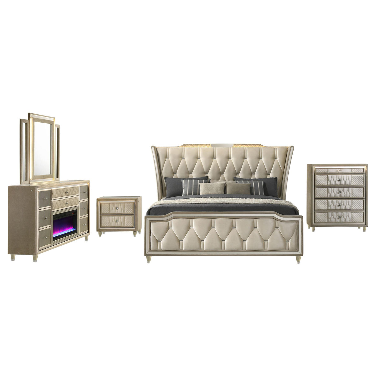 Lorient Ivory and Camel 5-piece California King Bedroom Set from Coaster - Luna Furniture