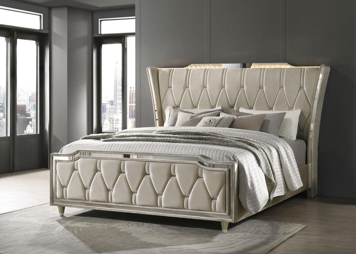 Lorient Ivory and Camel California King LED Upholstered Bed from Coaster - Luna Furniture