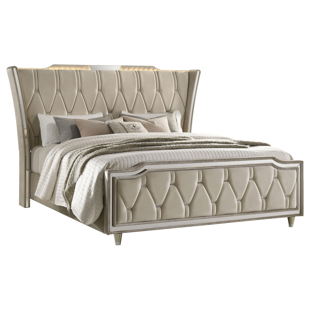 Lorient Ivory and Camel California King LED Upholstered Bed from Coaster - Luna Furniture