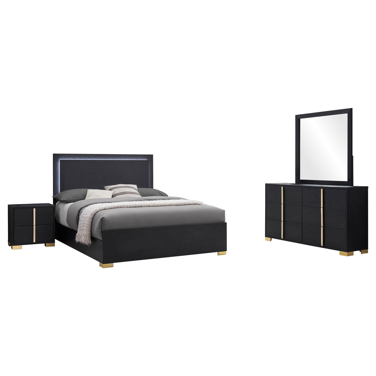 Marceline Black 4-Piece LED Queen Bedroom Set from Coaster - Luna Furniture