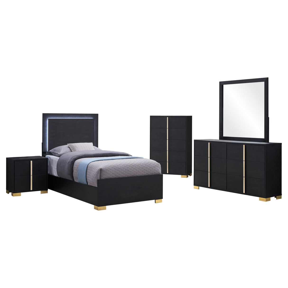 Marceline Black 5-Piece LED Twin Bedroom Set from Coaster - Luna Furniture
