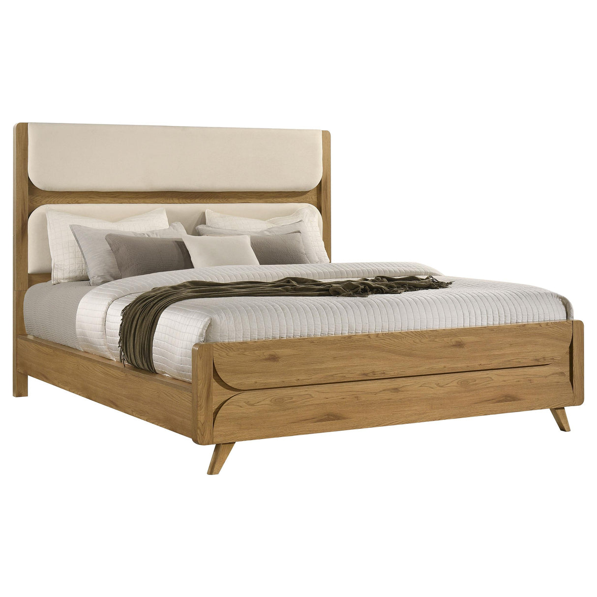 Bennett Light Oak and Cream California King Upholstered Panel Bed from Coaster - Luna Furniture